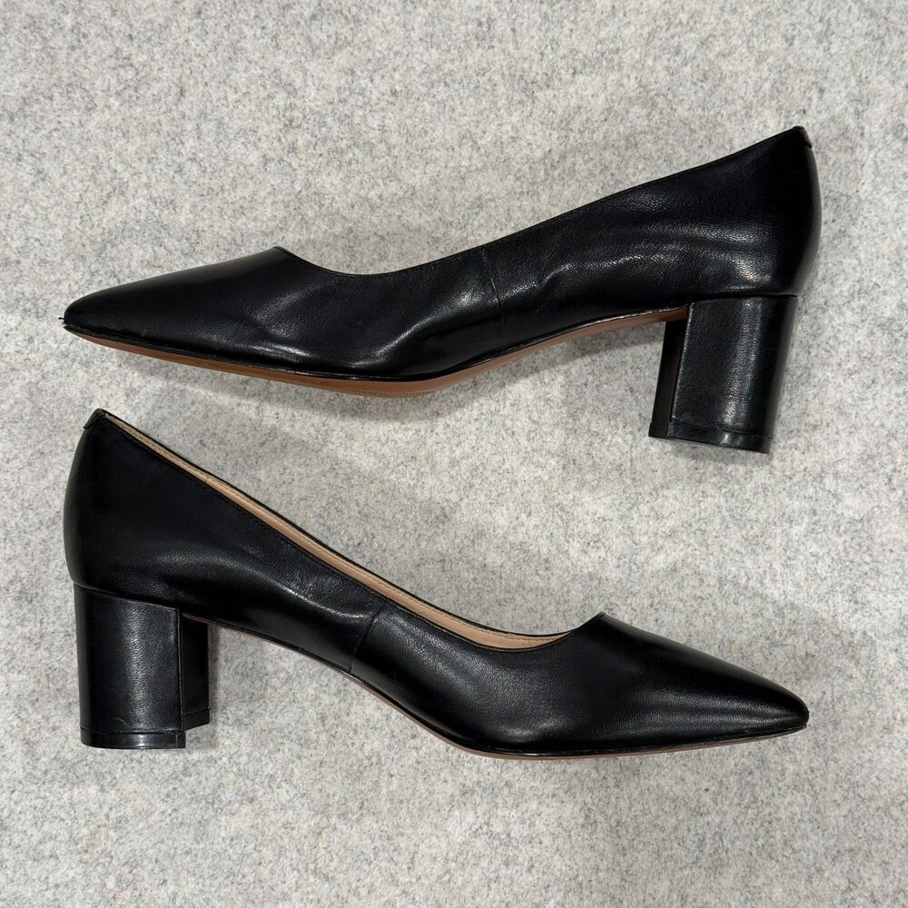 Nine West Black Leather Pointed Toe Block Heel Pumps Women 6.5 M Work Classic
